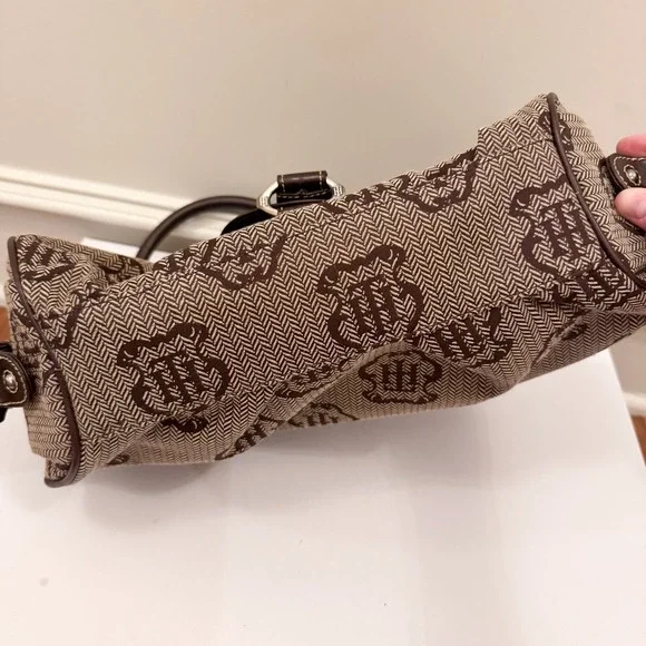 Vtg Y2K Tommy Hilfiger Logo Brown Purse Shoulder Bag Fall Herringbone EUC - Picture 7 of 10